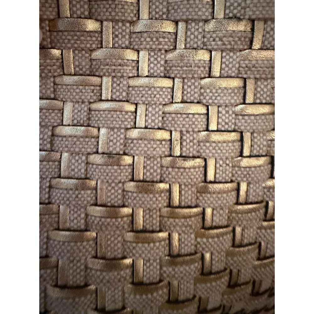 L.J.S. Collection Womens Tote Bag Gold Beige All-Over Woven Pattern Vintage